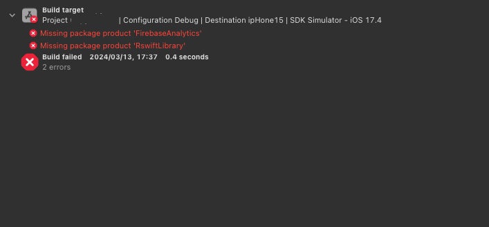 Xcode15.3でプロジェクトをビルドすると、Missing package product が発生する。 | ah-2.com | AH2