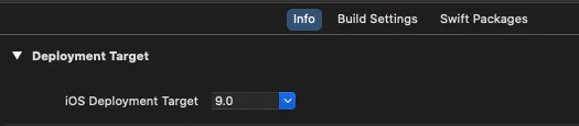 Settings for iOS Deployment Target.